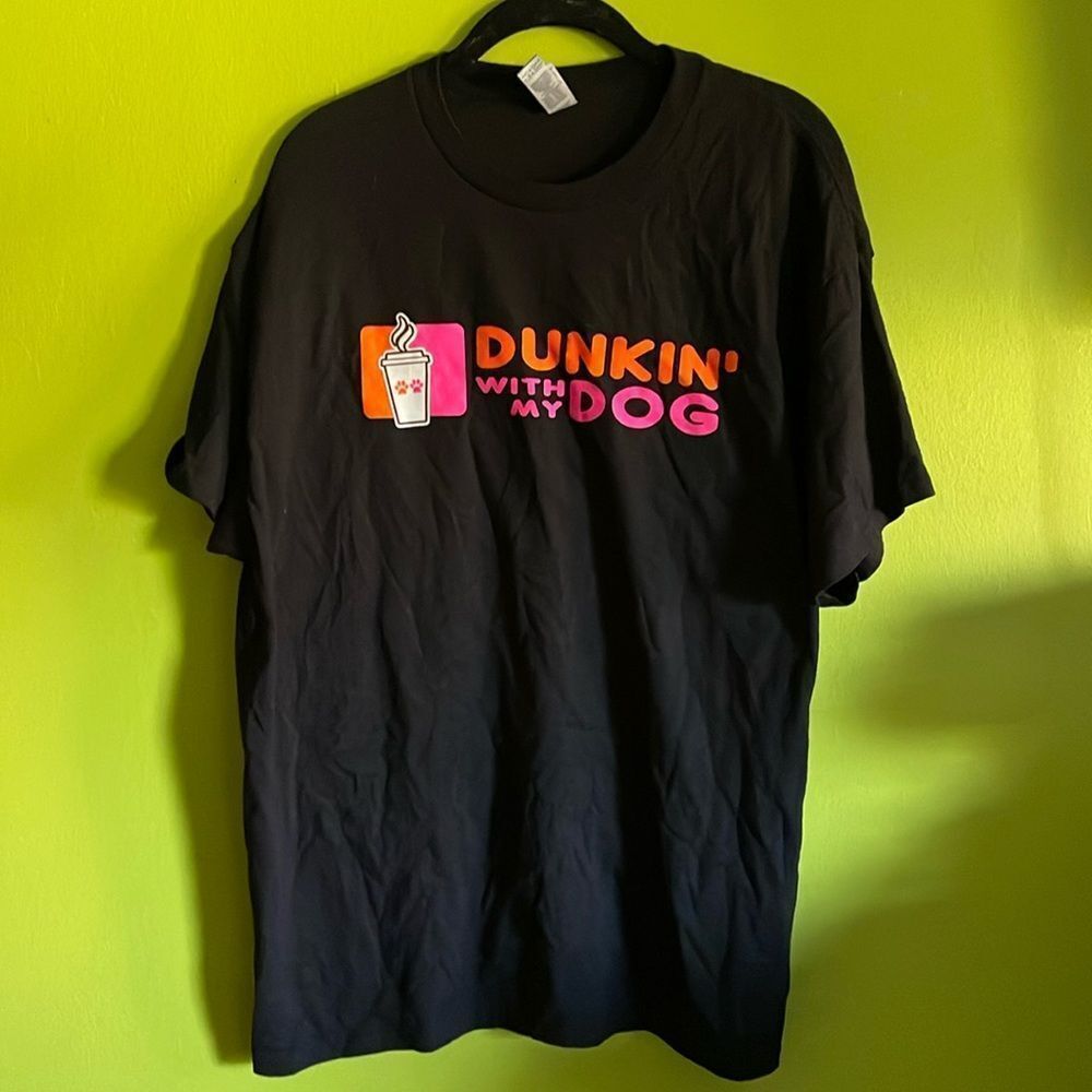 Unknown Brand Black Dunkin With My Dog Unisex Short Sleeve Tee Shirt Size XL
